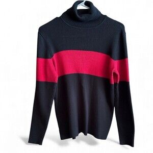 Lauren Ralph Lauren Color Block TurtleNeck Ribbed Sweater Black & Red Size XL